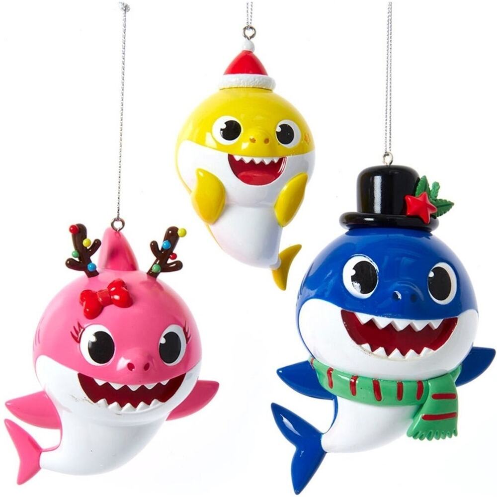 Nickelodeon Baby Shark Family Dad Mom & Baby Christmas Ornament Set Of 3 New